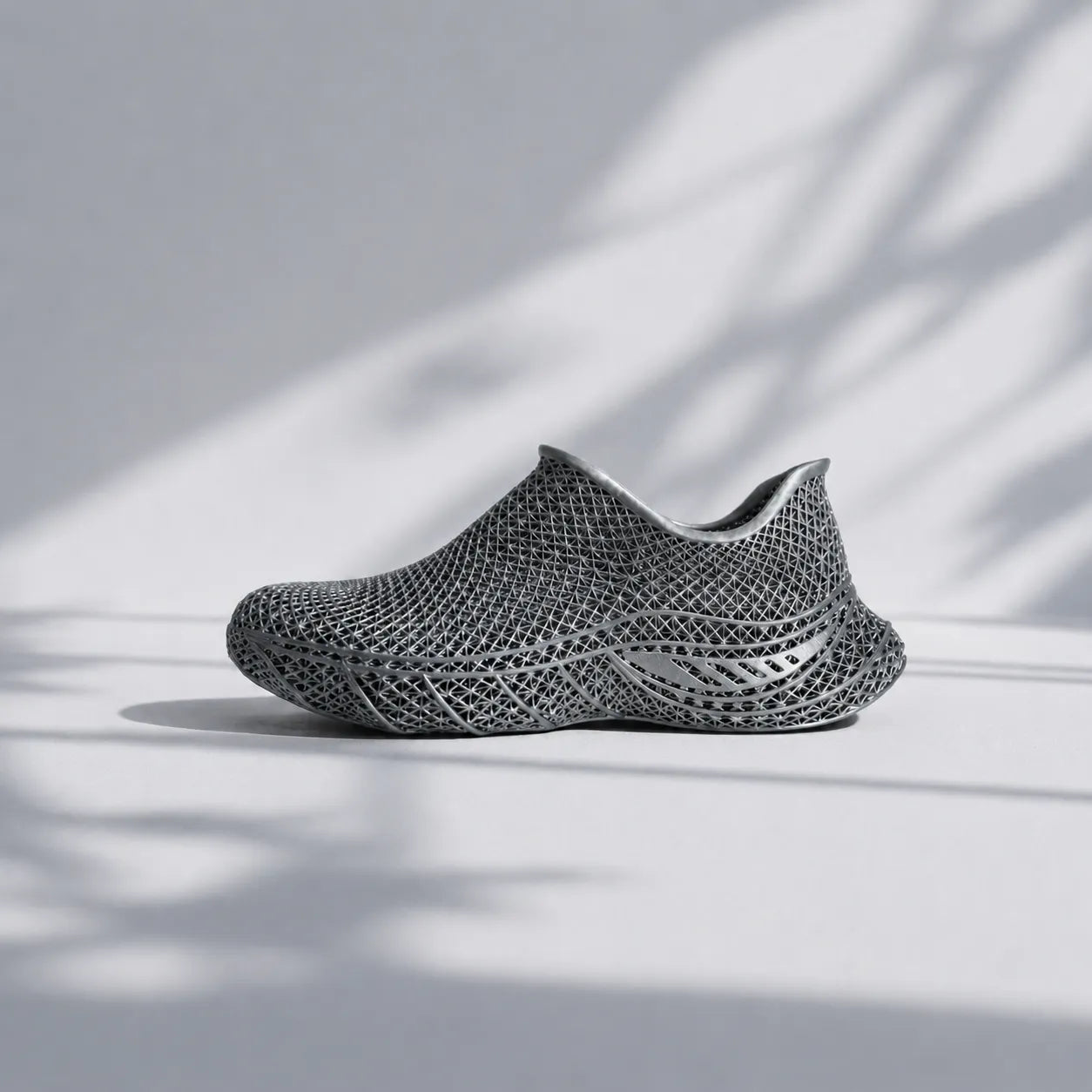EXTRALOGIA FORM02 3D printed shoe pair — showing triangulated open-lattice structure