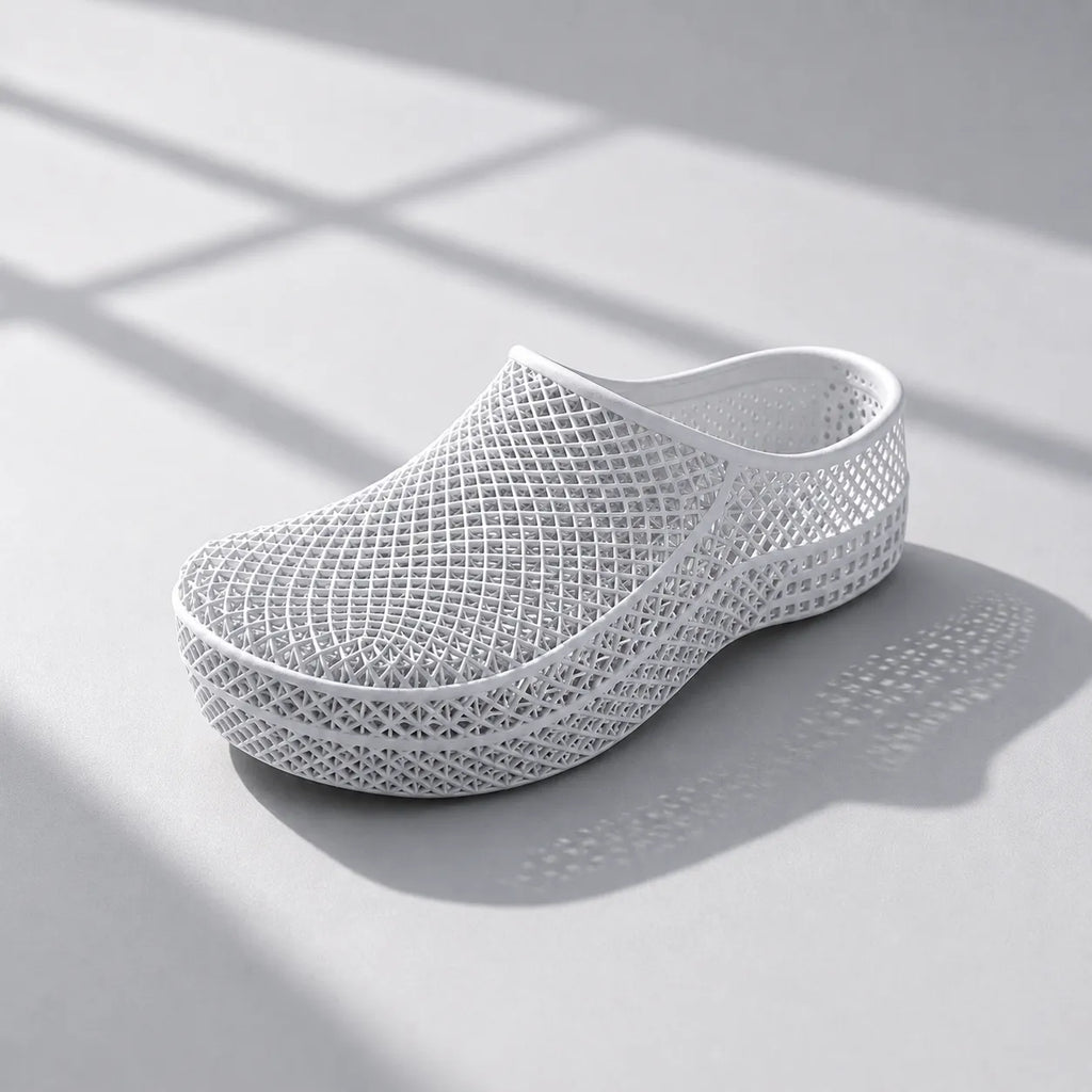 TRANSIT 01 3D printed mule — open lattice upper and platform sole