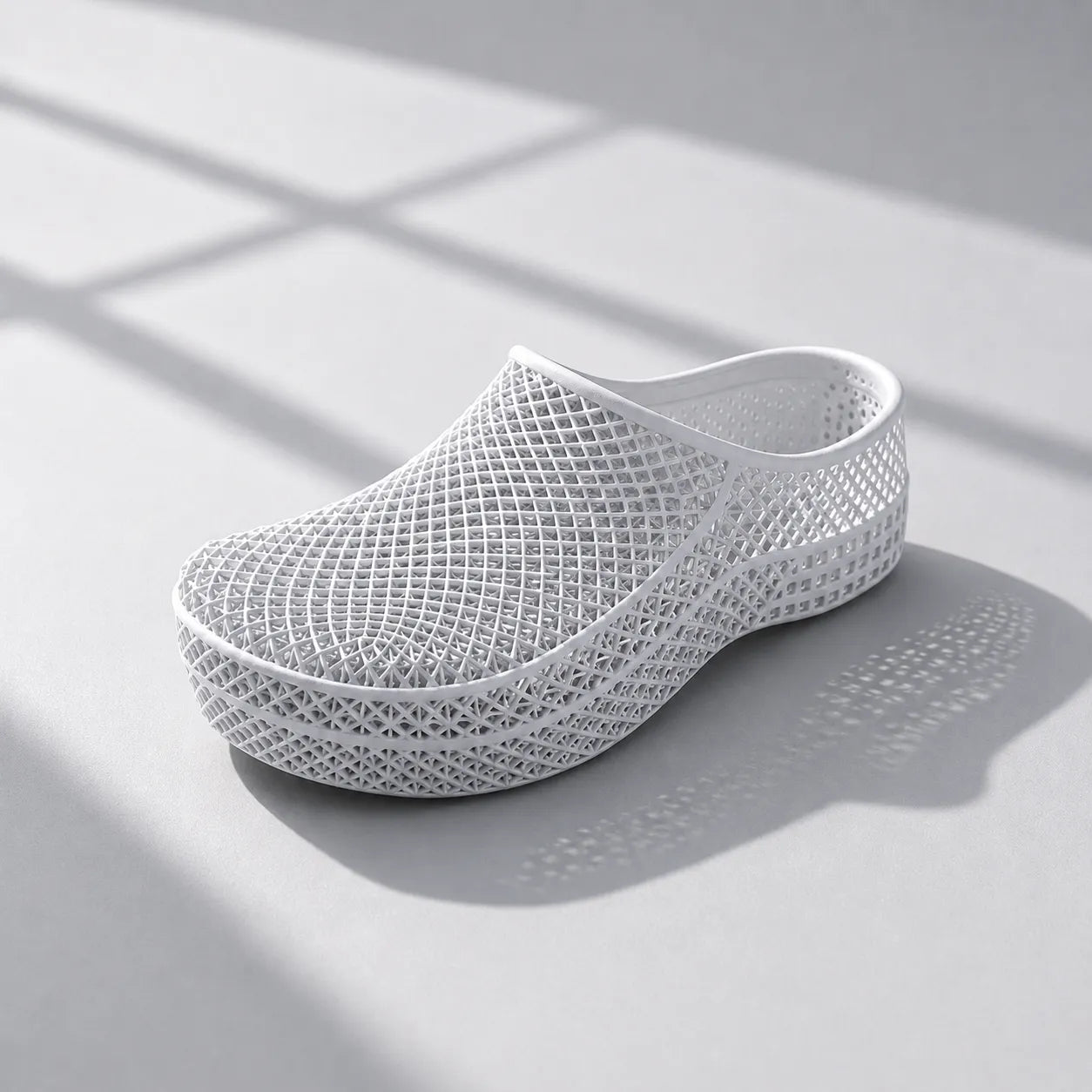TRANSIT 01 3D printed mule — open lattice upper and platform sole