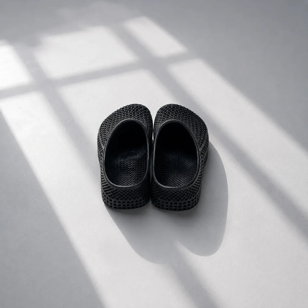 TRANSIT 01 3D printed mule — open lattice upper and platform sole