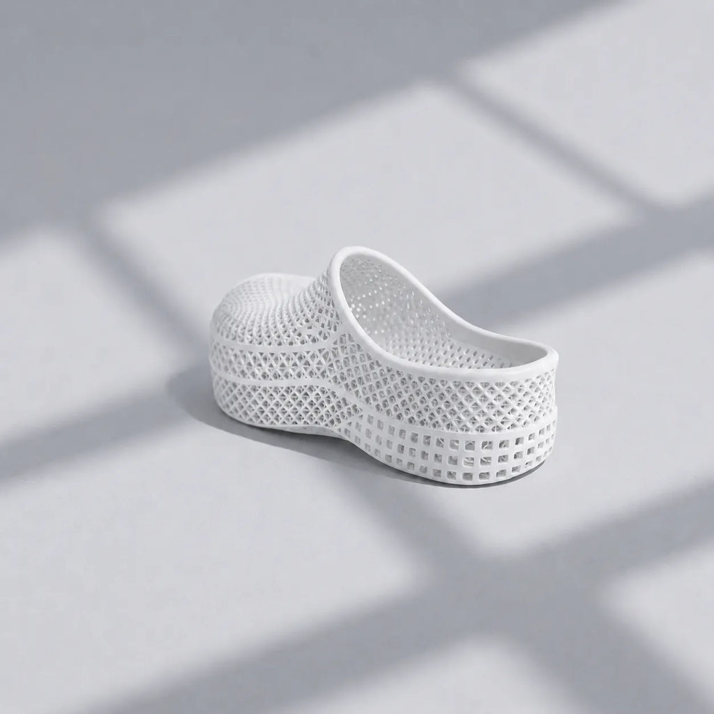 TRANSIT 01 3D printed mule — open lattice upper and platform sole