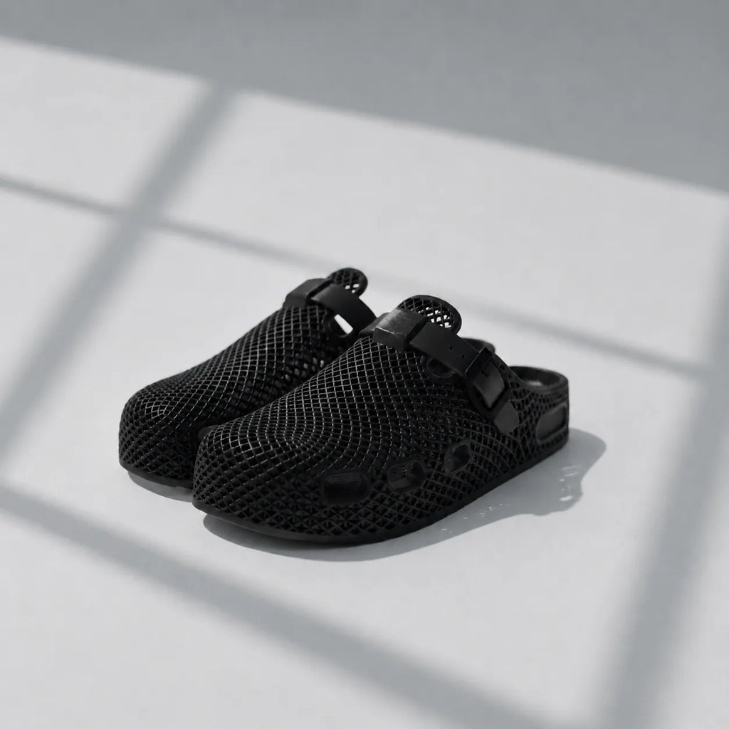 TRANSIT 02 3D printed clog — lattice upper, buckle strap, and contoured sole