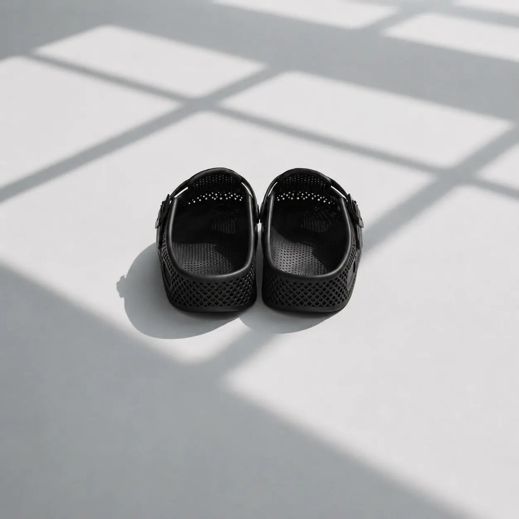 TRANSIT 02 3D printed clog — lattice upper, buckle strap, and contoured sole