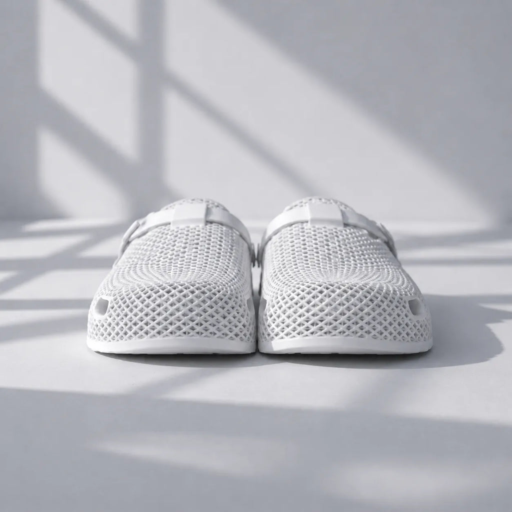 TRANSIT 02 3D printed clog — lattice upper, buckle strap, and contoured sole
