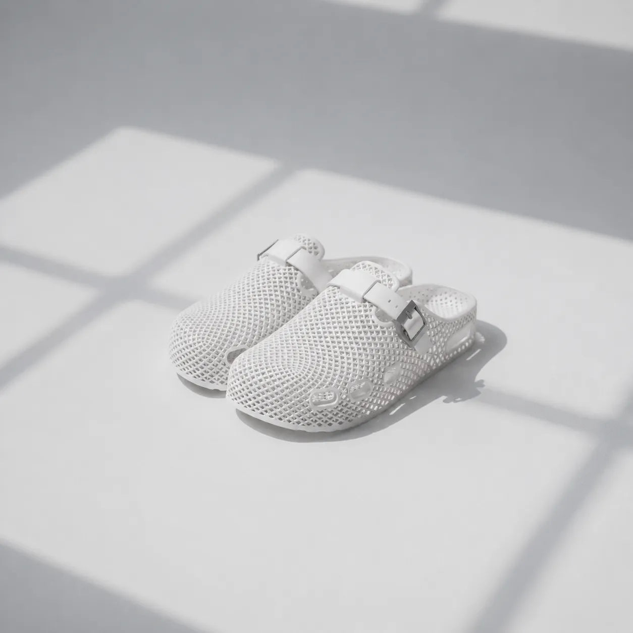 TRANSIT 02 3D printed clog — lattice upper, buckle strap, and contoured sole